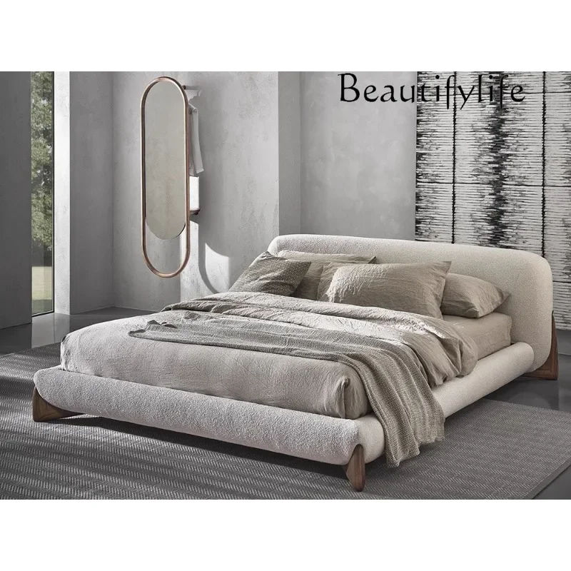 X Italian Minimalist Modern Light Luxury Master Bedroom Lamb Nordic Fabric Suite High-end, Double Bed