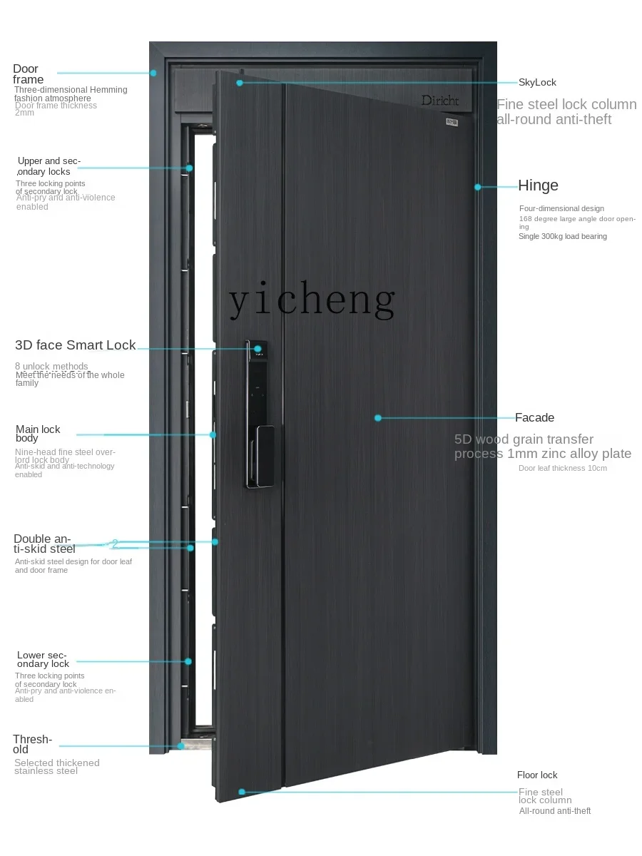 ZZc Anti-Theft Door Household Grade a Zinc Alloy Door Smart Lock Integrated Safety Door