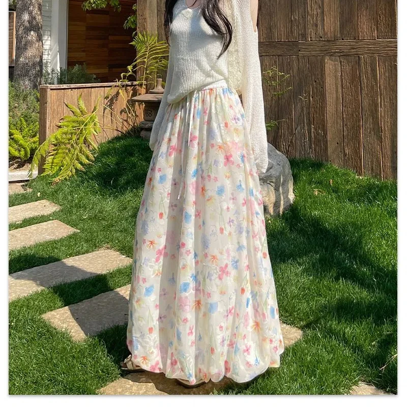 High Waist Floral Loose Fashion Half Skirt Summer New Printing All-match Sweet A-line Skirt Casual Temperament Women Clothing