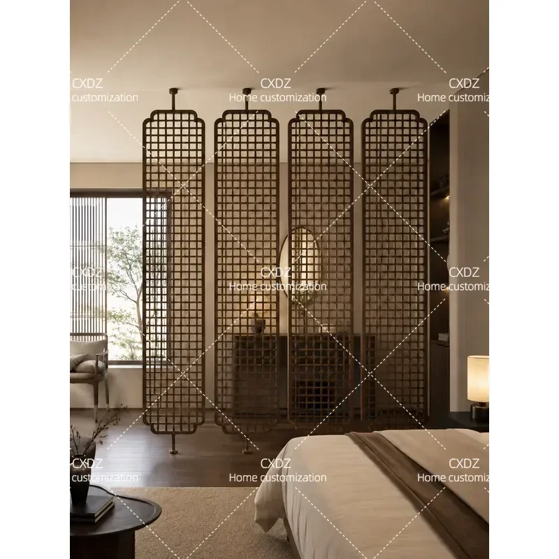 Solid Wood Grille Rotating Screen Song Style Aesthetic Partition for Living Room Entrance Door Hallway Wind Block Divider