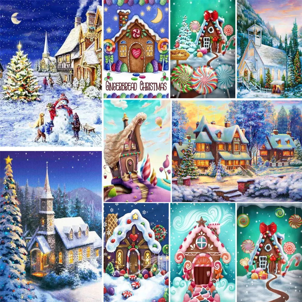 Landscape Christmas House Printed 11CT Cross Stitch Set Embroidery Handiwork Handicraft Handmade Needlework Needle Jewelry Magic