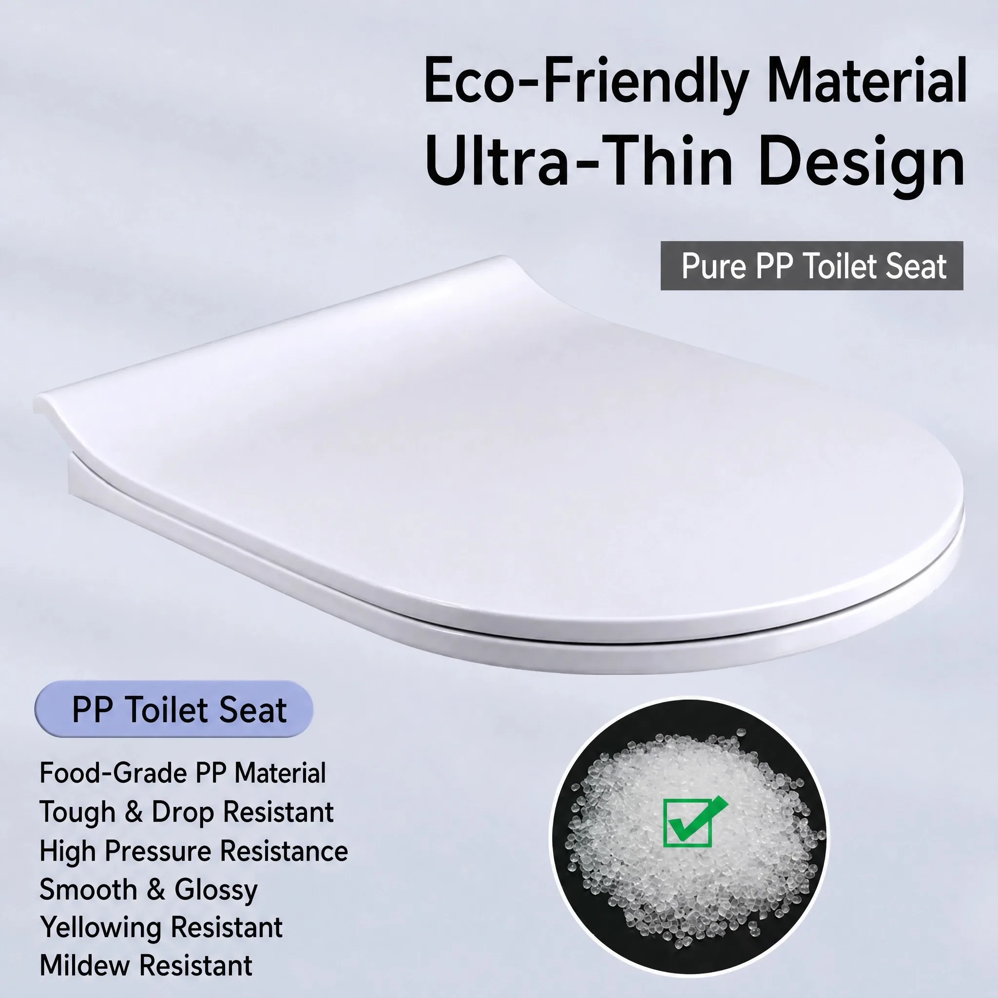 Soft Close Toilet Seat White PP Material,Universal Fit,High Load-bearing,Quiet Slow Down,Easy Installation Bathroom Toilet Cover
