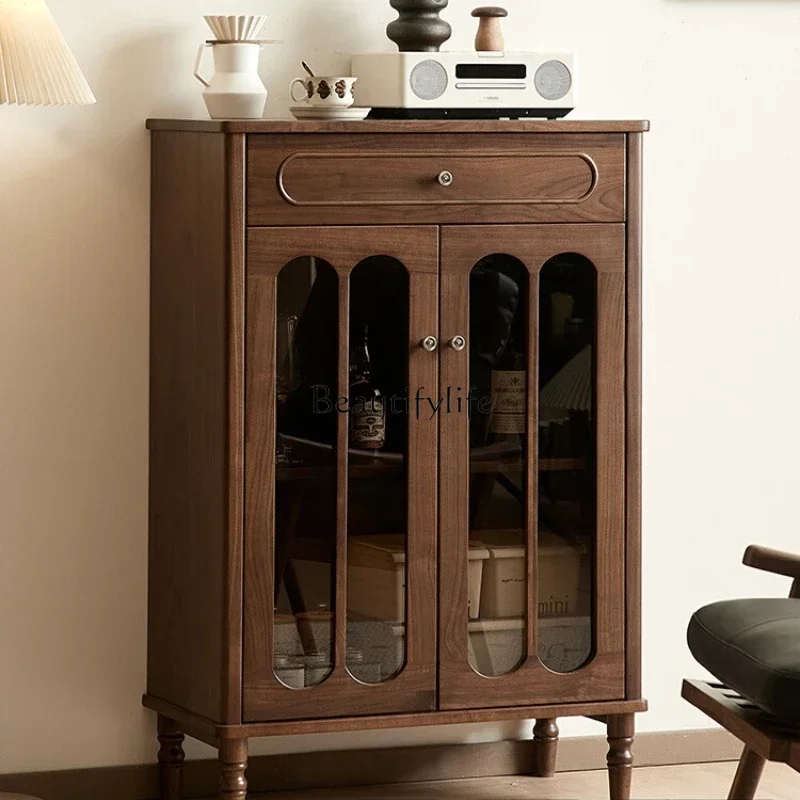 

1PJ12*North American black walnut American pure solid wood dining side cabinet retro wall entrance cabinet