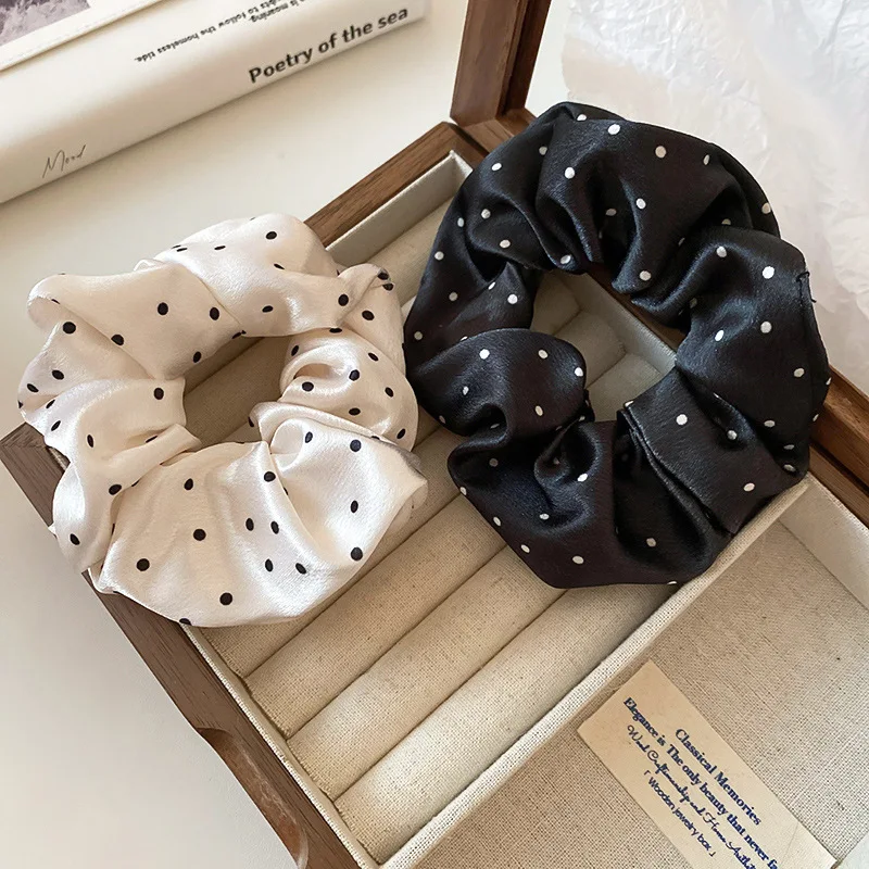1/2 Pcs Gentle Fabric Dot Hair Ties Women Simple Simulation Silk Hair Scrunchies Elastic Hair Loop Ponytail Holder Accessories M