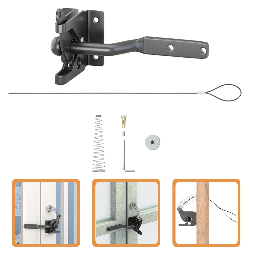 1Set Self-Locking Gate Latch Heavy Duty Spring Loaded Lock Gate Handle for Wood Metal Vinyl Fences Backyard Orchard