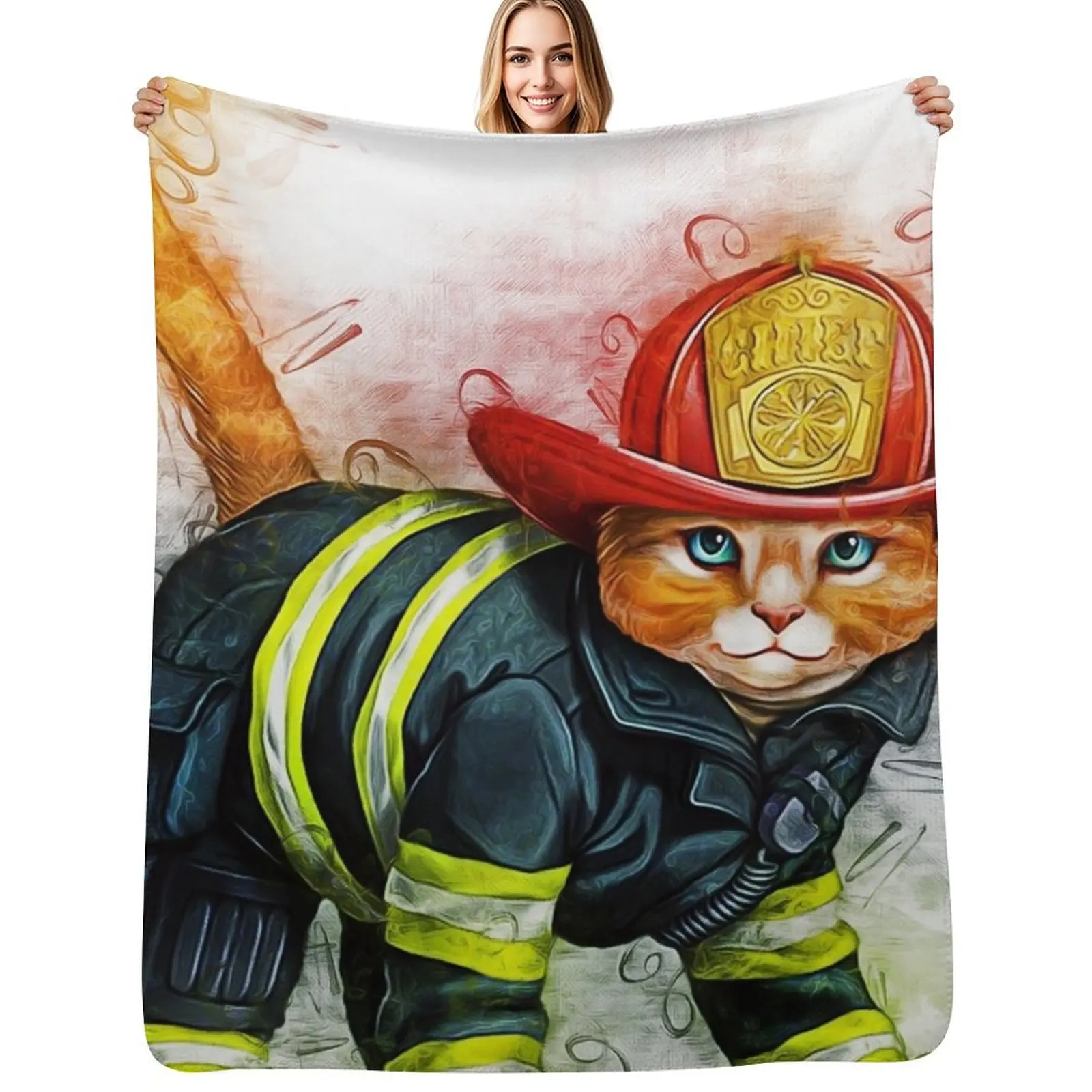

Fireman Cat Art Throw Blanket Cozy Home Blanket Gift for Christmas Holiday