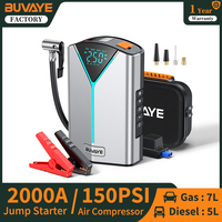 BUVAYE Jump Starter Air Compressor 10000mAh Power Bank 2000A Car Battery Booster 12V Battery Charger 150PSI Air Pump Flashlight