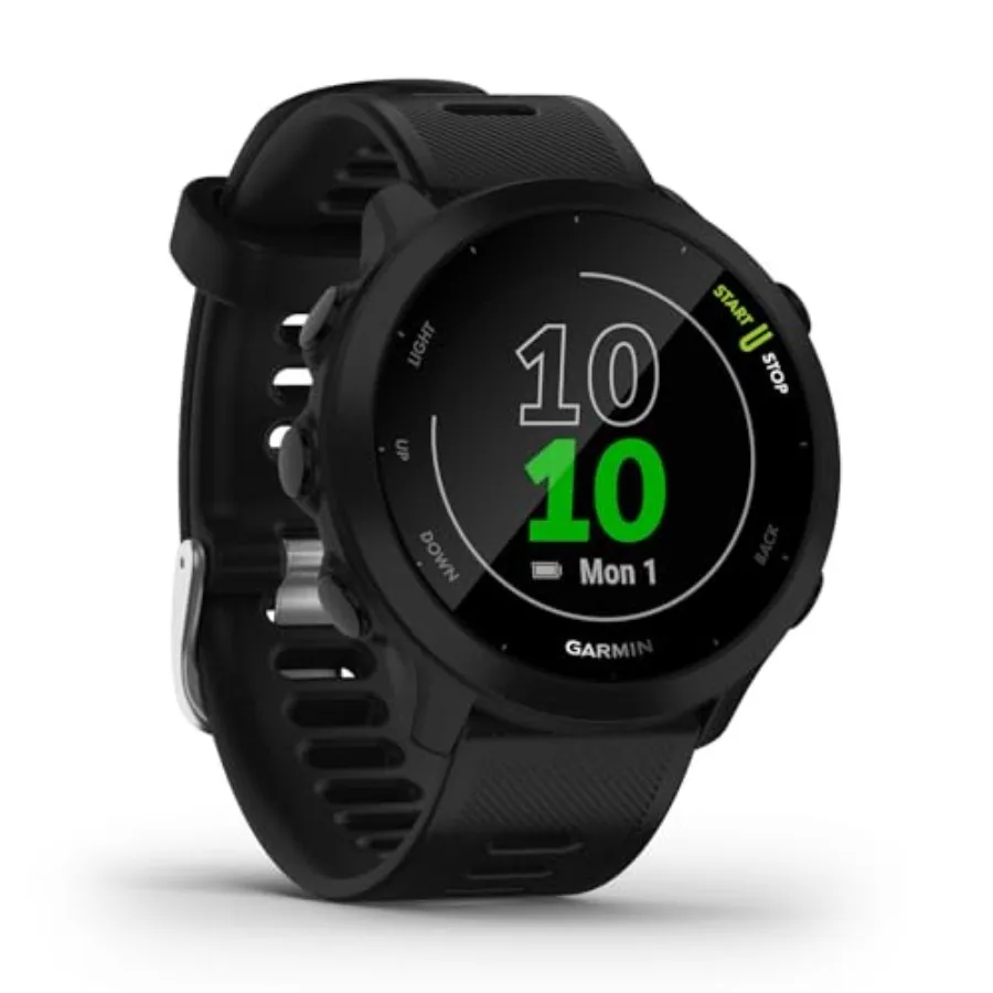 

Forerunner 55 GPS Running Smartwatch Black for Athletic Training Lightweight Aluminum Case Black Silicone Band Long Battery Lif