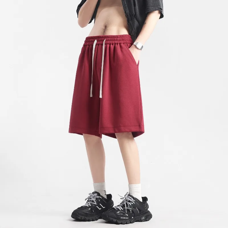 

Men's Solid Color Casual Sweat Shorts Elastic Waist Loose Straight Summer Sports Half Pants