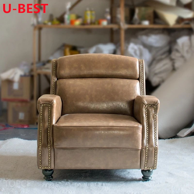 U-best American Style Antique Furniture High Quality Aviator Leather Sofa For Living Room Brown  muebles de la sala