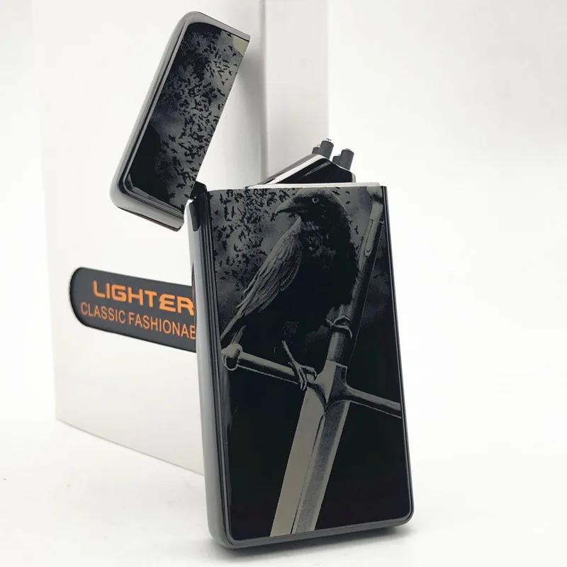 Crow Sword Electric Windproof Metal Lighter Double Arc Flameless Plasma Rechargeable USB Lighter LED Power Display Touch Sensor