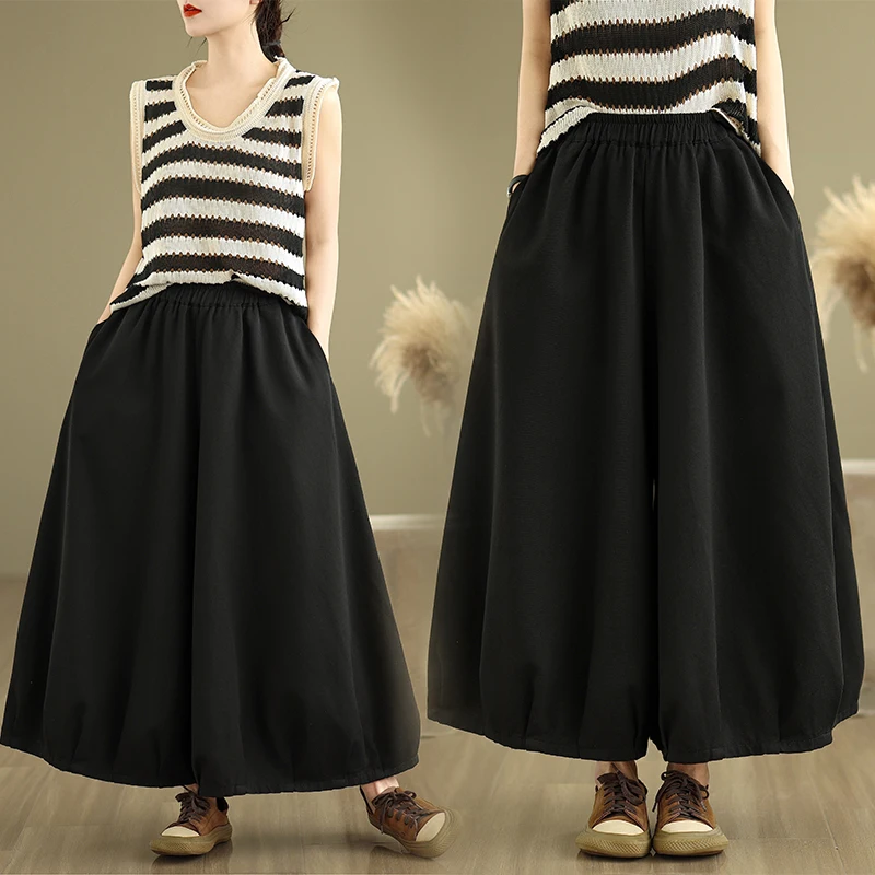 

Свободные повседневные брюки, женские весенние модные утягивающие широкие брюки художественного цвета, большие размеры, версия для похудения Bla