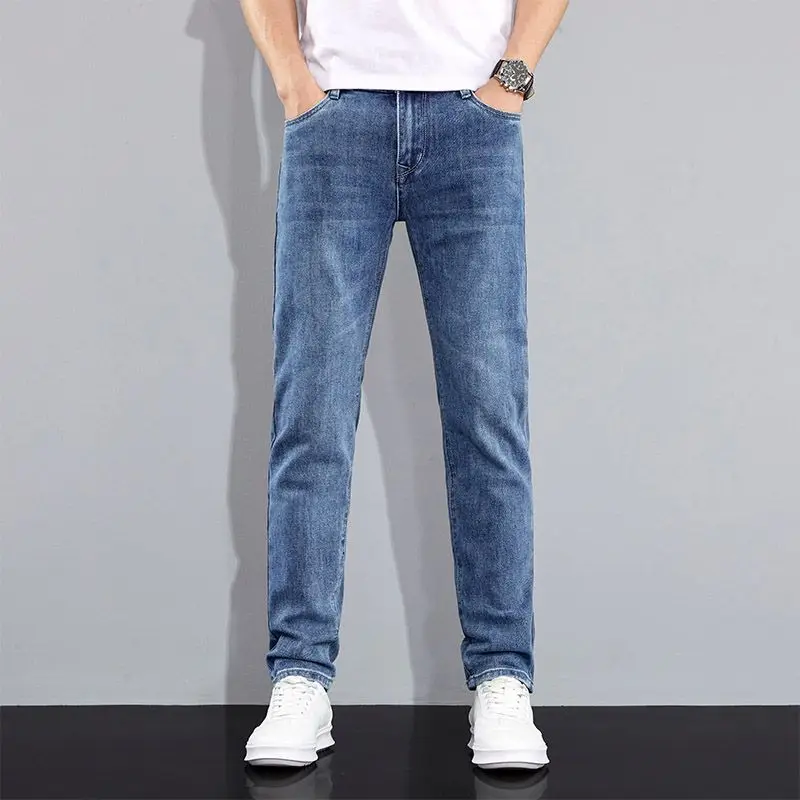 2026 New Men's Micro Elastic Straight Leg Denim Pants with Shape Skin Friendly Business Men's Pants in Multiple Sizes
