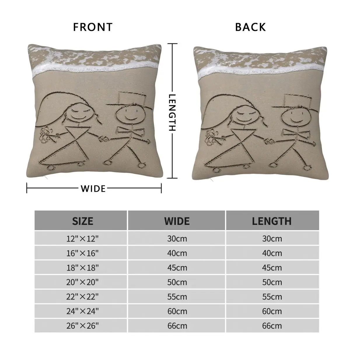 Bride And Groom Wedding Beach Sand Pillowcase Polyester Linen Velvet Creative Zip Decor Home Cushion Cover 18
