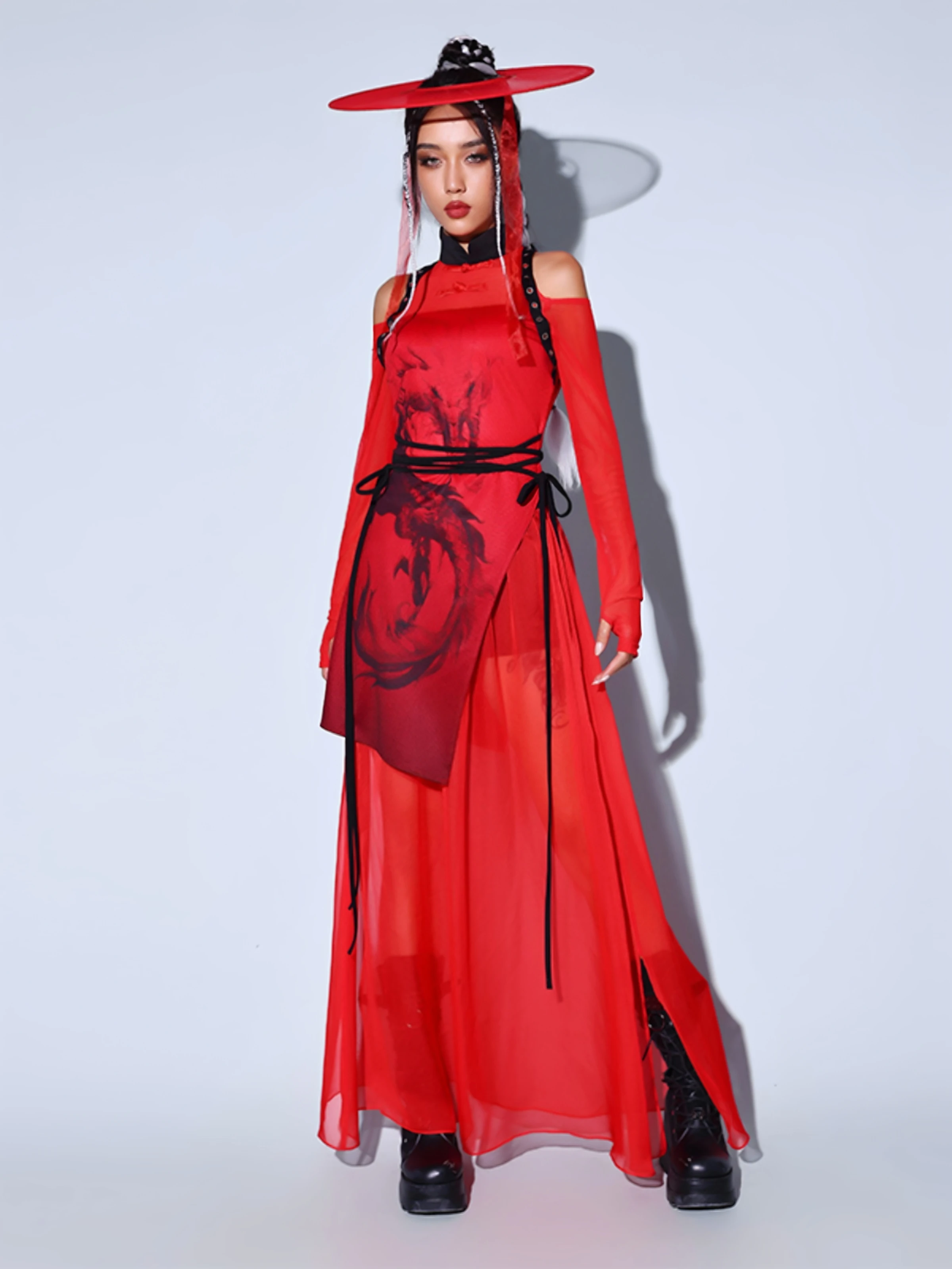 Red Jazz Performance Costume New Style Female Group Dance Outfit Stage Performance Traditional Chinese Dance Ensemble Wear
