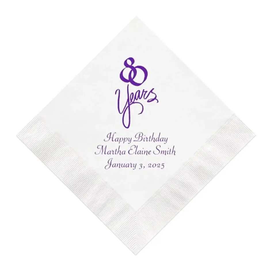 

80 Years 80th Birthday Napkins Personalized Set of 100 Napkins Party Supplies Eightieth