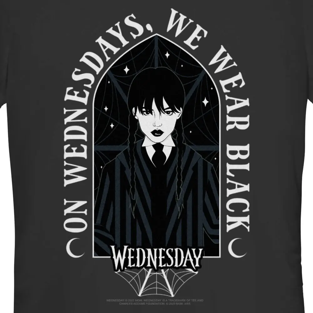 Junior's Wednesday We Wear Black Portrait T-Shirt