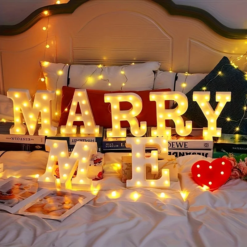 Romantic Proposal LED Sign "Marry Me" - Warm Light Gem-Inspired Design, Battery Powered Indoor Outdoor Use, Perfect for Proposal