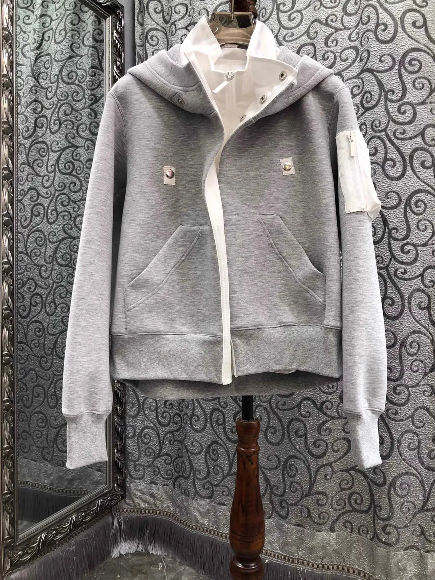 

Hooded Coat Jackets 2025 Autumn Winter Outerwear Women Color Block Patchwork Long Sleeve Grey Dark Blue Casual Zip Coat Outwear