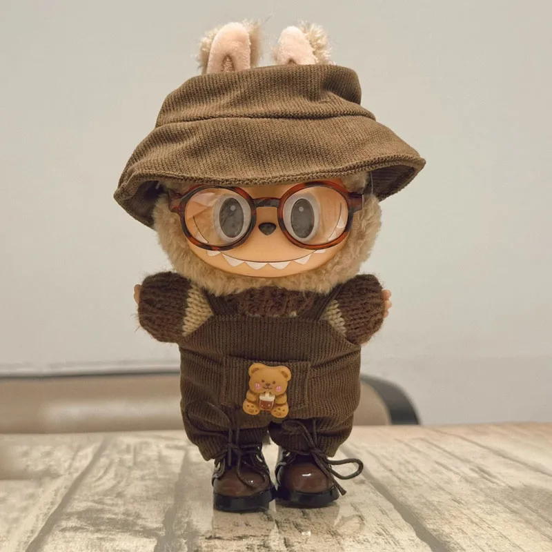 

Комплект одежды для куклы Labubu для куклы 17 см, повседневный свитер, рыбацкая шляпа и комбинезон, игрушечные аксессуары для переодевания кукольной одежды