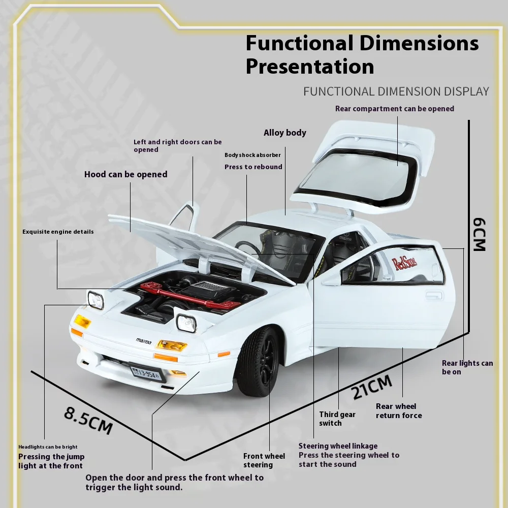 1:24 Mazda RX7-FC Grande Modello di Auto Ornamento Simulazione Auto In Lega Auto Giocattolo Per Bambini Auto Sportiva Collezione Genuino Ragazzo Regalo