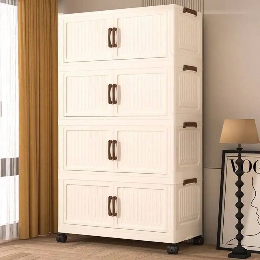23.62-Inch Extra-Large Capacity Space-Saving Storage Cabinet, Stackable Storage Boxes, 2/4/5/6-Tier Foldable Storage Cabinets, With Wheels And Lids, Suitable For Corridors, Bedrooms, Closets, Offices, Multifunctional For Books, Clothes, Shoes
