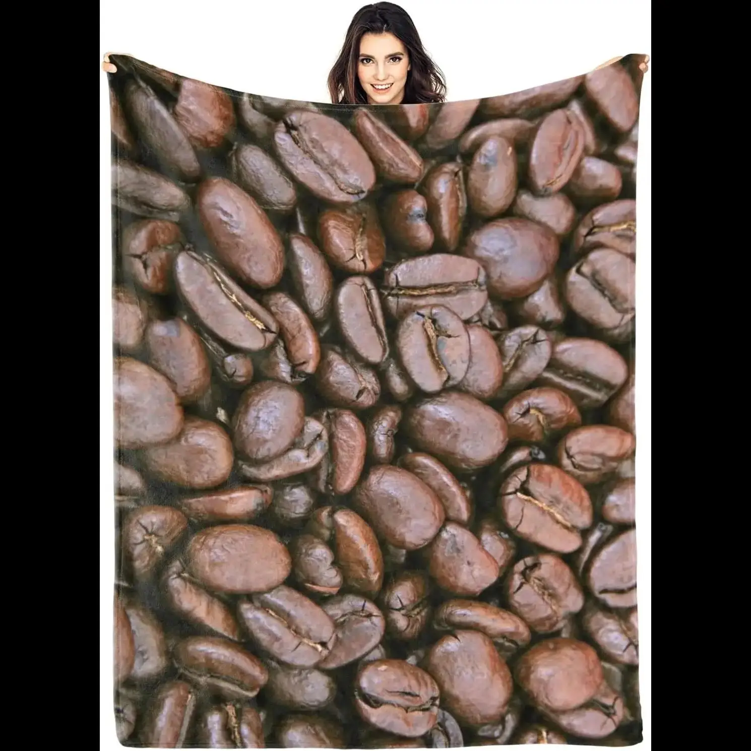 

Coffee Beans D UltraSoft Throw Blanket x Funny Realistic Food Design for Bed Sofa Dorm Decor All Season