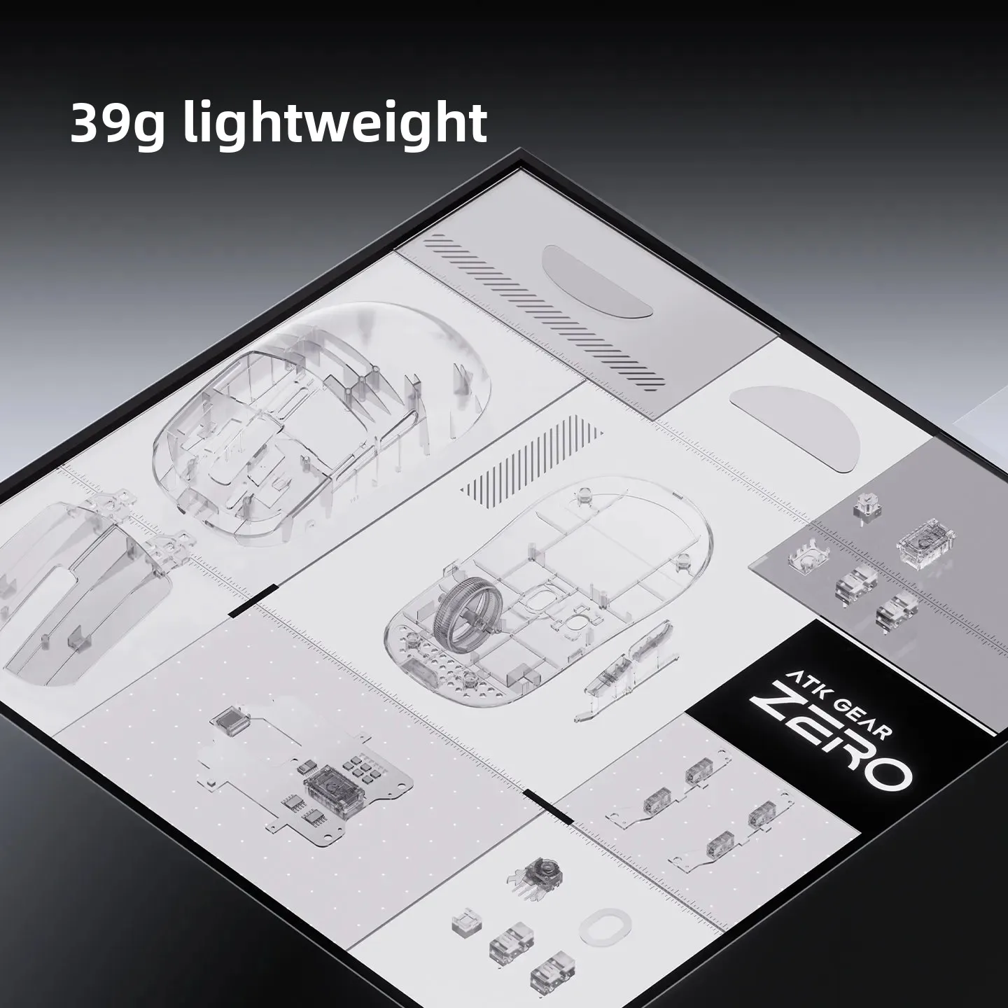 ATK ZERO 무선 게이밍 마우스 39g 초경량 PAW3950 센서 8000Hz 폴링 레이트 노르딕 칩 RGB e스포츠 FPS 게이밍 PC