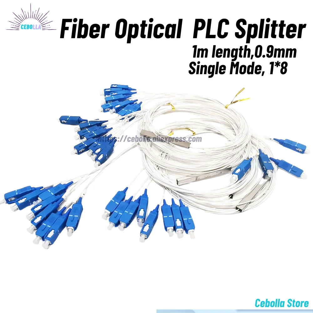 PLC Splitter 1X8 SC/APC SM 0.9mm G657A1 PVC 1m FTTH Fiber Optic Connector APC/UPC