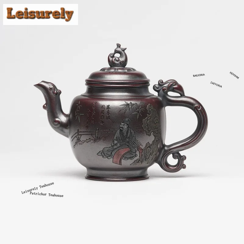 HOYIHM 450ml Aesthetic Yixing Purple Clay Teapots Handmade Palace Lantern Pot Raw Ore Ancient Red Mud Kettle Chinese Zisha Tea