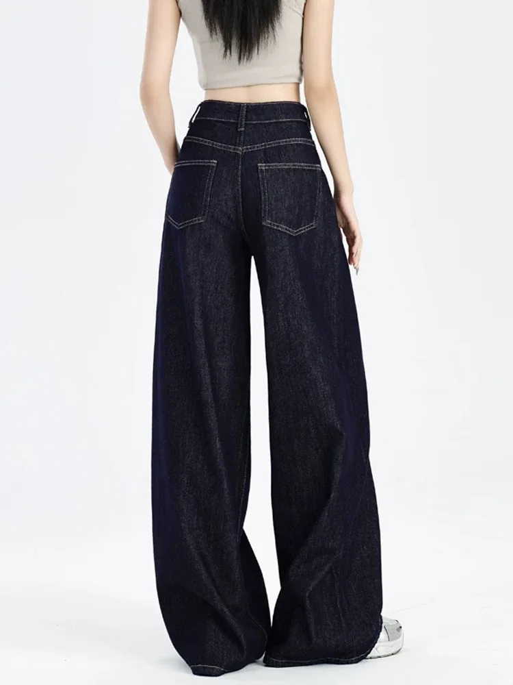 

Deep Blue High Waist Wide Leg Denim Jeans Women's Spring Summer New Loose Lazy Drapey Blue Jeans Casual Straight Leg Trousers