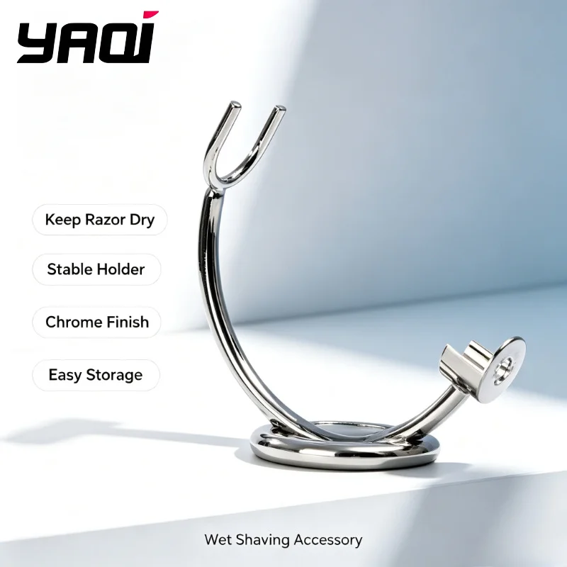 YAQI Safety Razor and Shaving Brush Stand Chrome Plated Metal Stable Base Holder for Men Wet Shaving Bathroom Storage