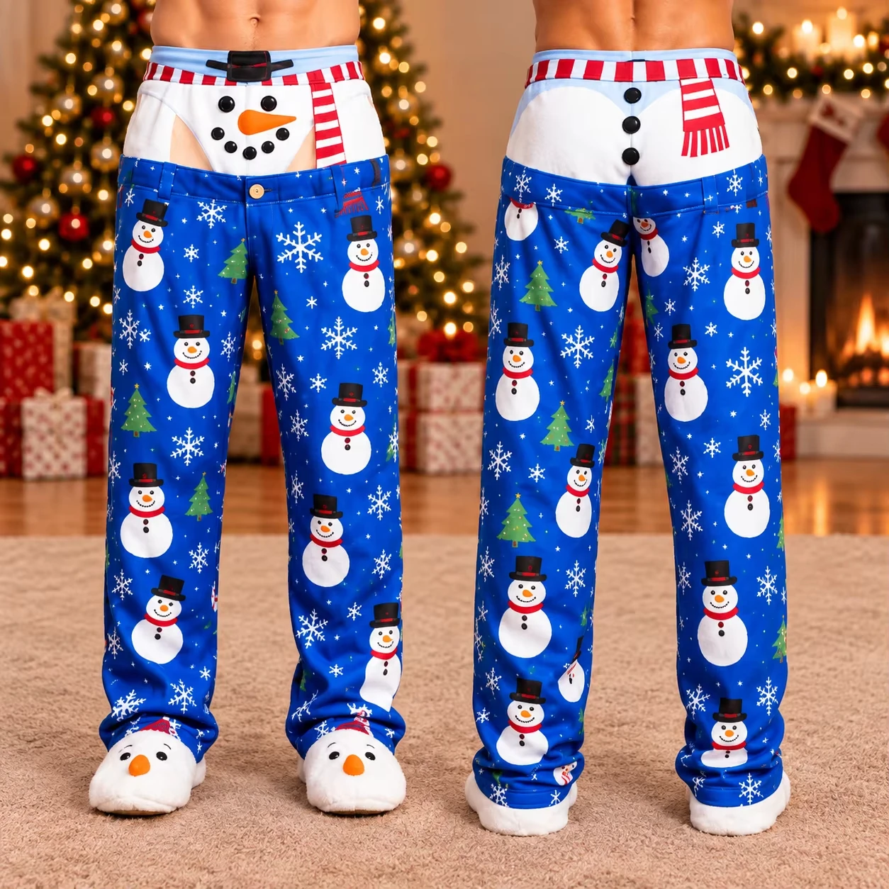 Men Christmas Funny Printed Pajama Pants Novelty Fake Suspender Waist Design Loose Soft Holiday Sleep Trousers Xmas Party Home