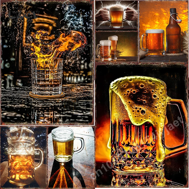 Beer HD Metal Tin Sign Party Music Bar Pub Club Wall Decor Art Background Plaque Vintage Pattern Home Kitchen Iron Plate Poster