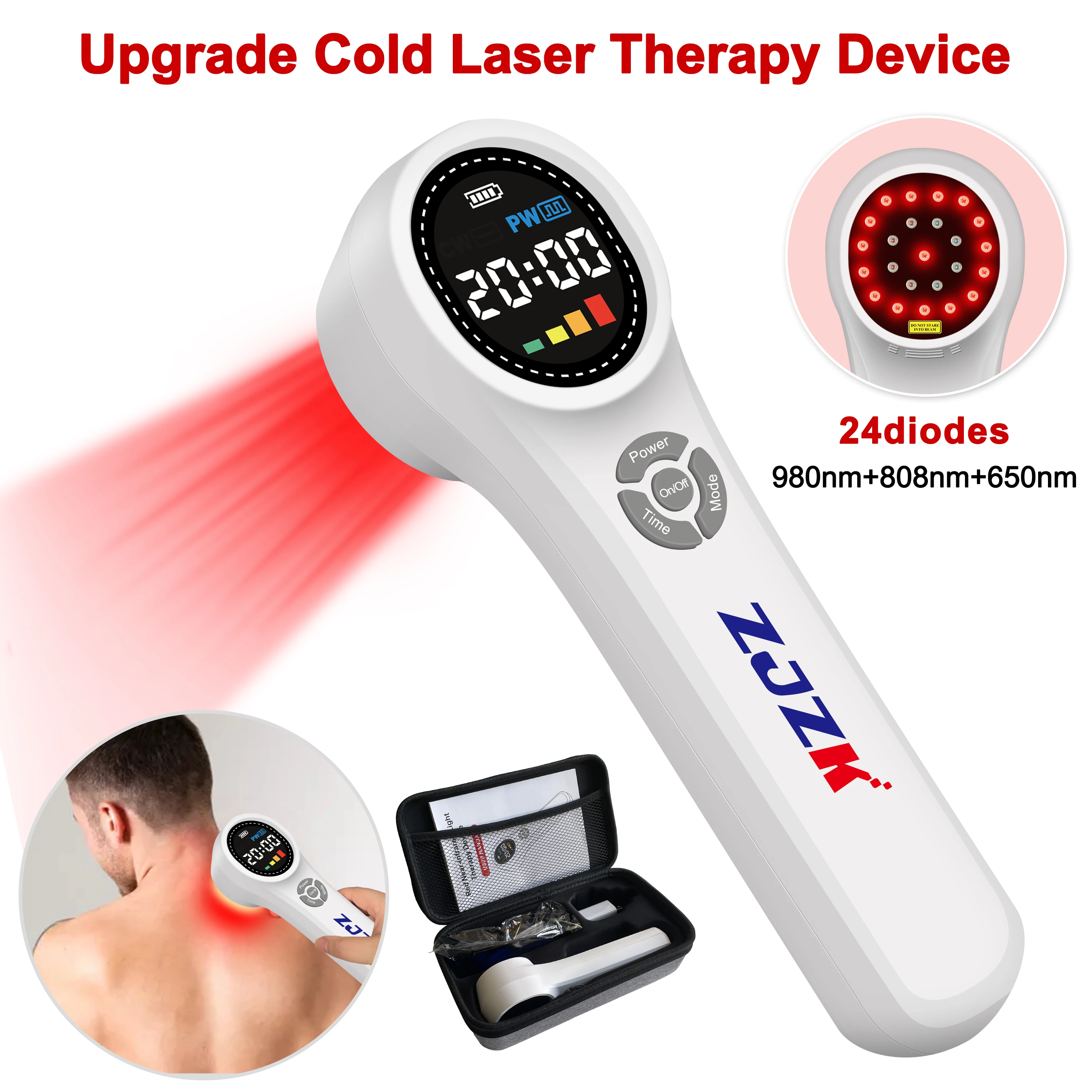 

ZJZK 660nm Hot Laser Therapy Livestock 810nmx4diodes+980nmx4diodes For Frozen Shoulder soft tissue injuries ligament strain