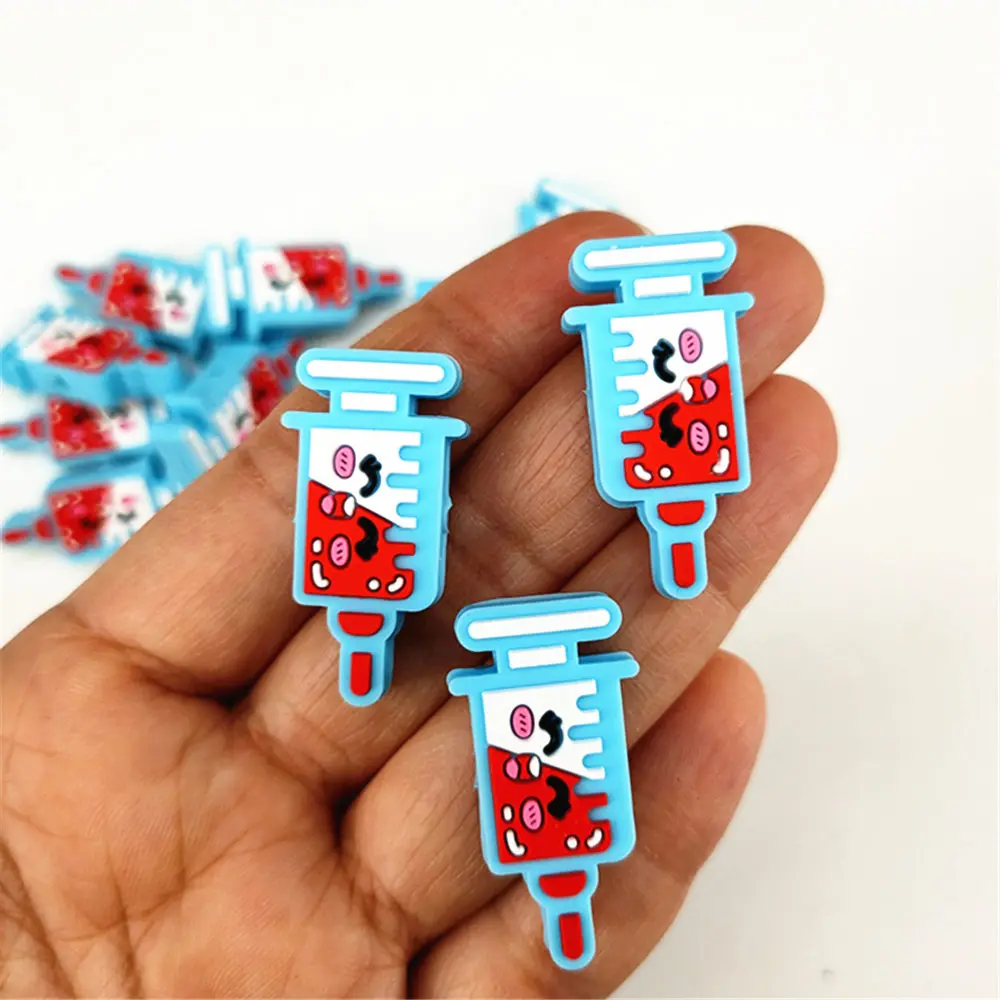 10pcs medical needle heart love coffee focal Beads Silicone Baby Teething Toy Pacifier Chain pen Accessories