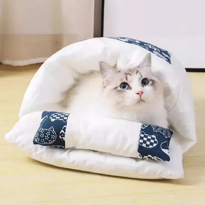 Winter Warm Cat Sleeping Bag Removable Cat Beds Deep Sleep Pet Dog Bed House Cats Nest Cushion with Pillow Cat Supplies