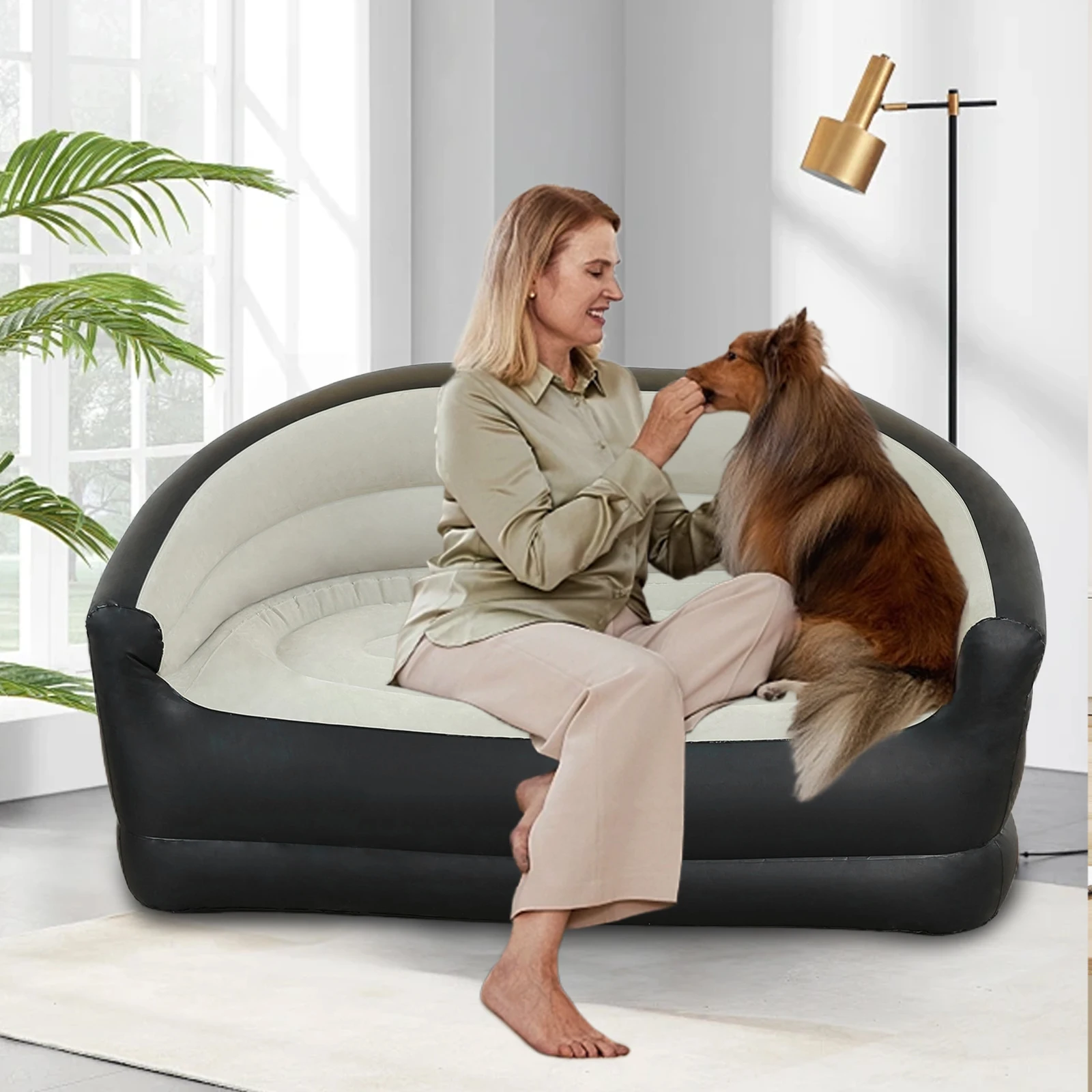 Twin Size Air Sofa Bed with Air Pump Blow Up Couch Inflatable Lounging Sofa for Indoor Living/Tent Camping/Outdoor Activities