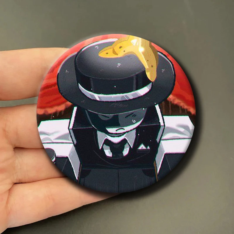 Anime Mafioso Chance Shedletsky Tinplate Badge Snap Button Pins Forsaken Game Creative Funny Meme Brooches for Bag Clothes Decor