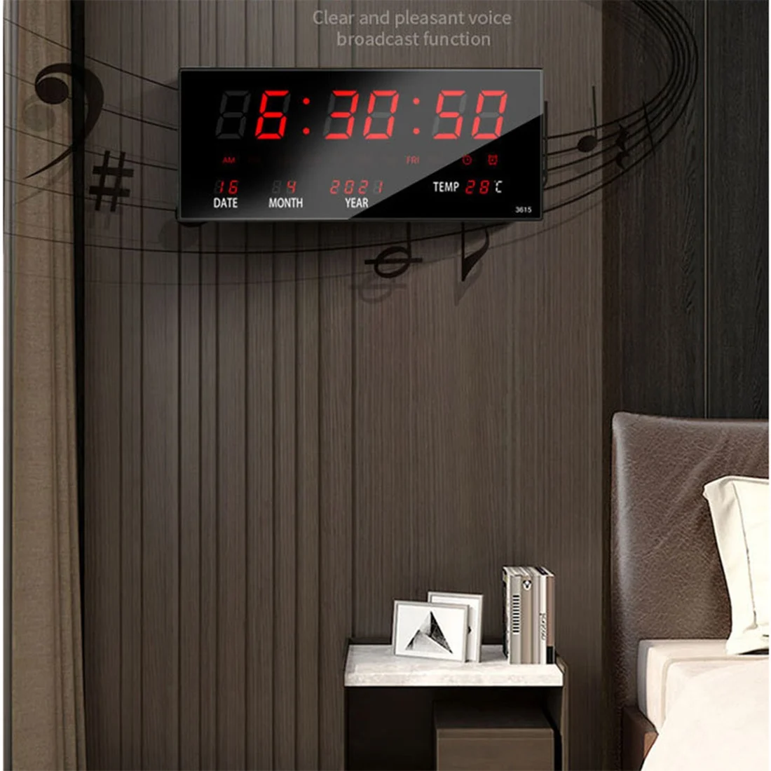 

LED Perpetual Calendar Electronic Clock Digital Wall Clock Alarm Hourly Chiming Temperature Table Clocks Home Office Red SQ
