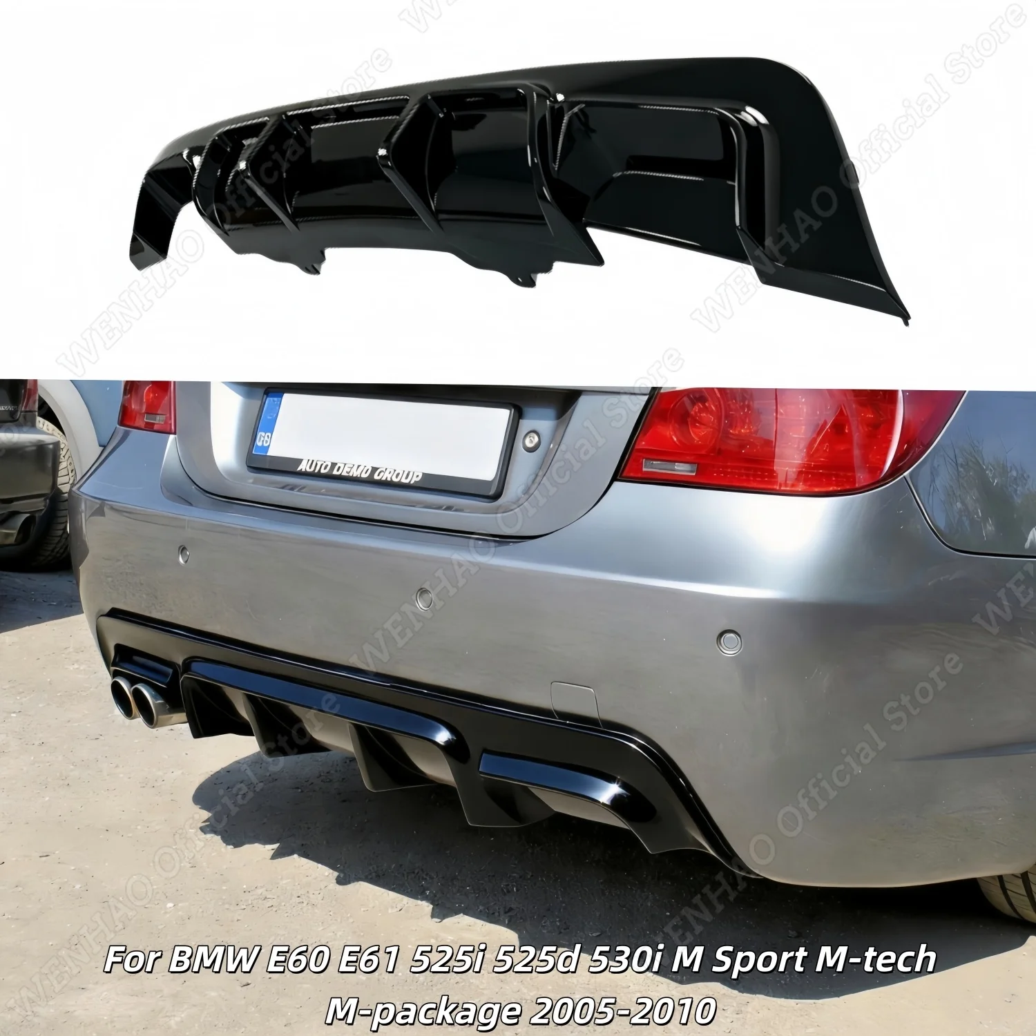 Dla BMW E60 E61 525i 525d 530i M Sport M-tech M-package 2005-2010 Czarny Błyszczący Dyfuzor Tylnego Zderzaka Splitter Tuning Bodykit