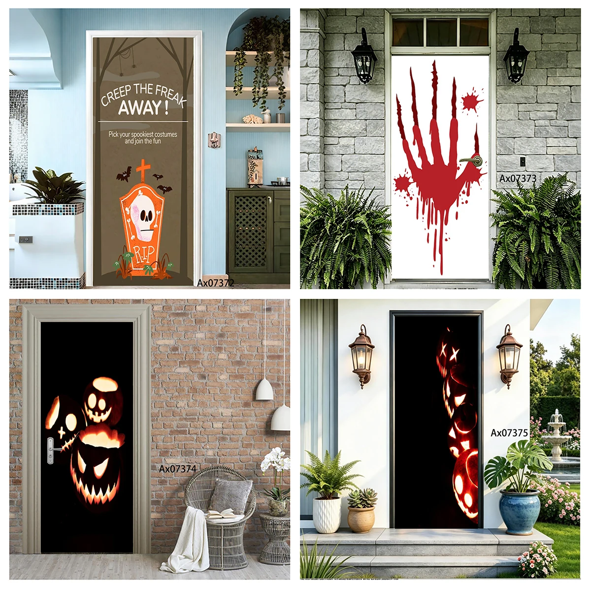 Halloween Terror Tomb Blood Hand Pumpkin Door Sticker Full Door Wrap Wallpaper Customize Home Decoration Doors Stickers