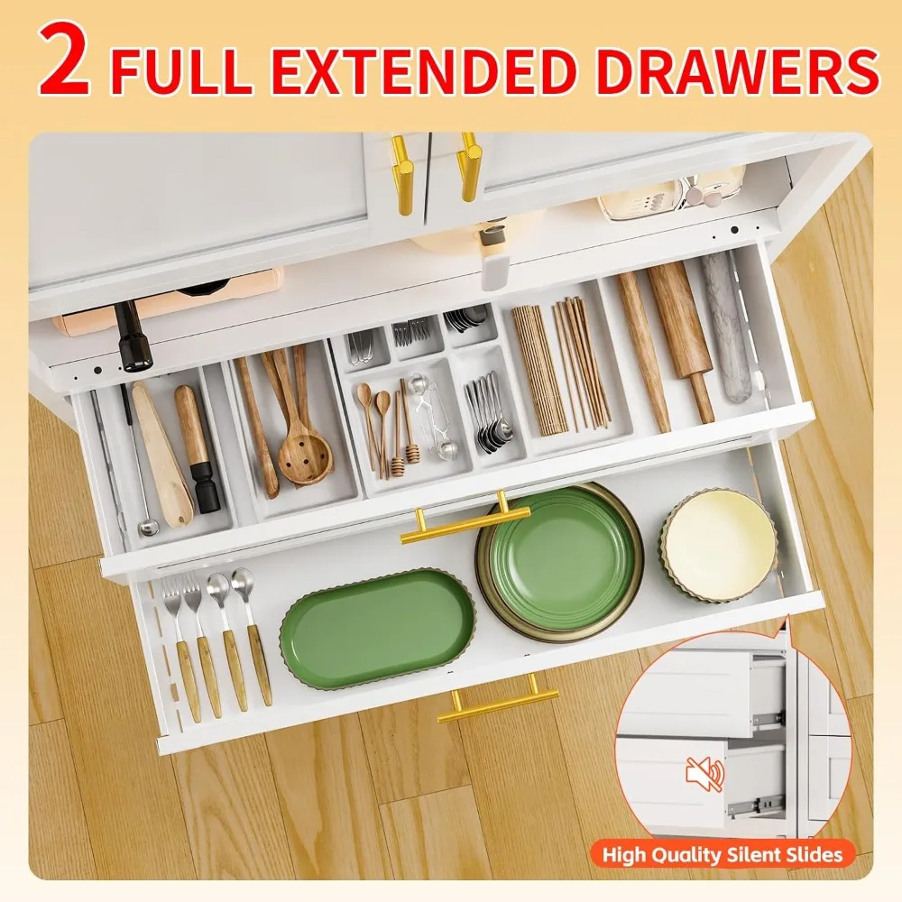 75" Tall Metal Storage Cabinet,Pantry Storage Cabinet with 2 Drawers and Open Space,Kitchen Cupboard with Adjustable Shelves image 5