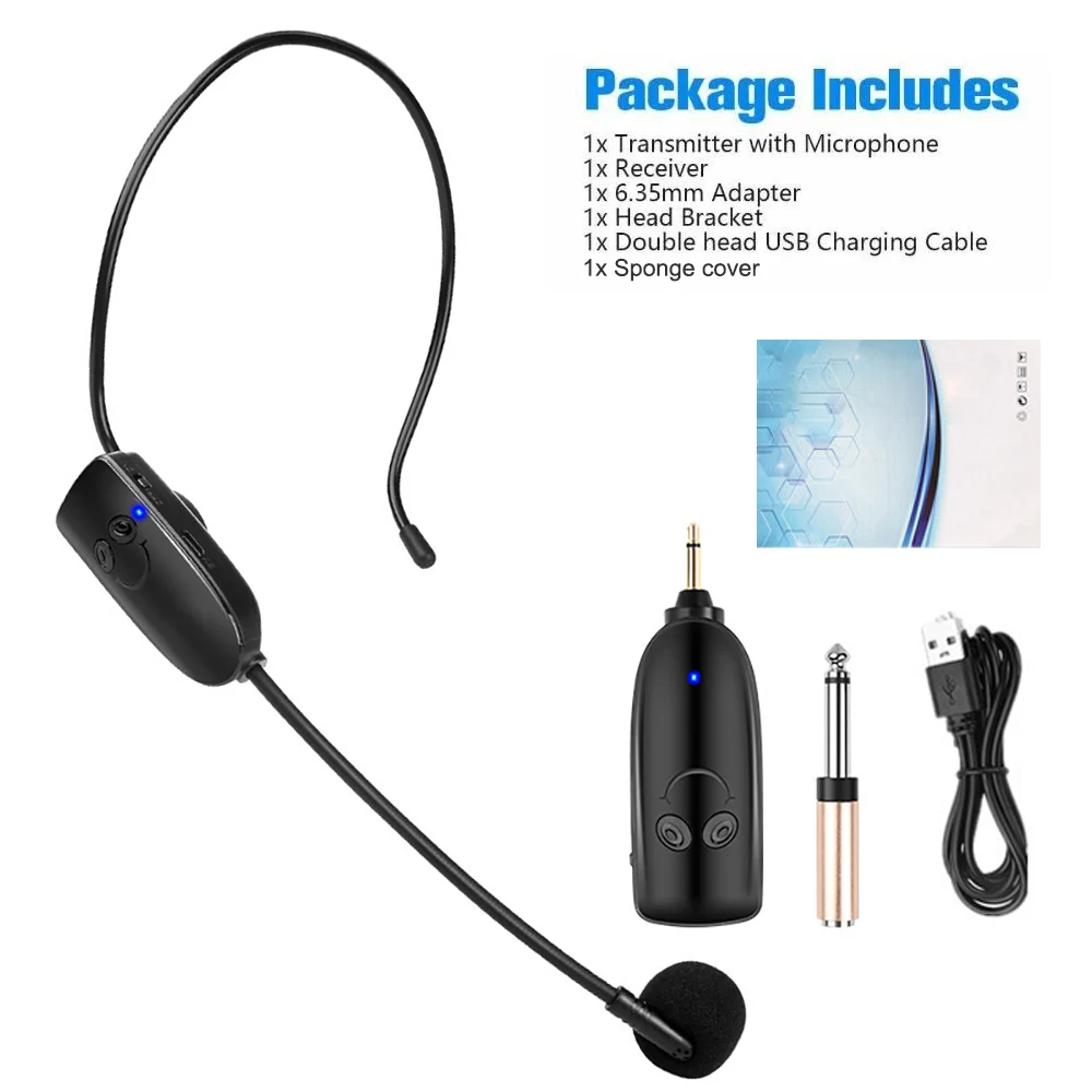 Wireless Head-worn Microphone Wireless Microphone With Amplifier Receiver Suitable For Voice Amplifier, Stage Speaker