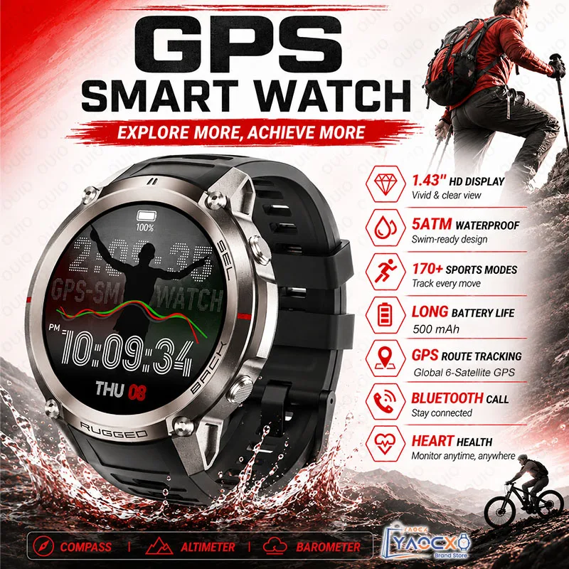 

NEW Global 6-Satellite GPS Smart Watch Offline Maps 170+Sports Modes Altimeter Health Monitoring 5ATM Waterproof Smart Watch