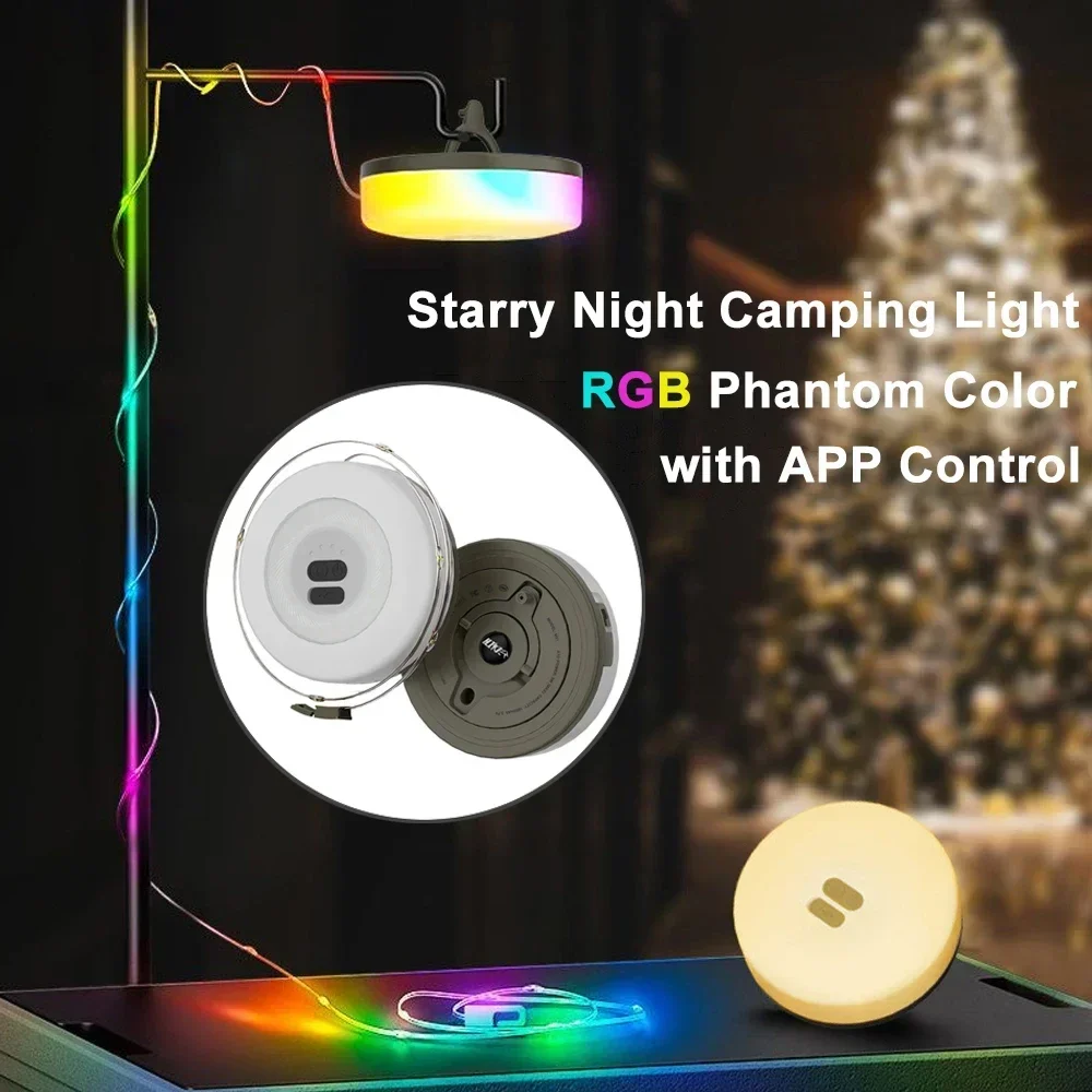 Outdoor Camping Ambient Lamp APP Control RGB Light Strip Rechargeable High Bright Flashlight LED String Tent Decor Night Lights