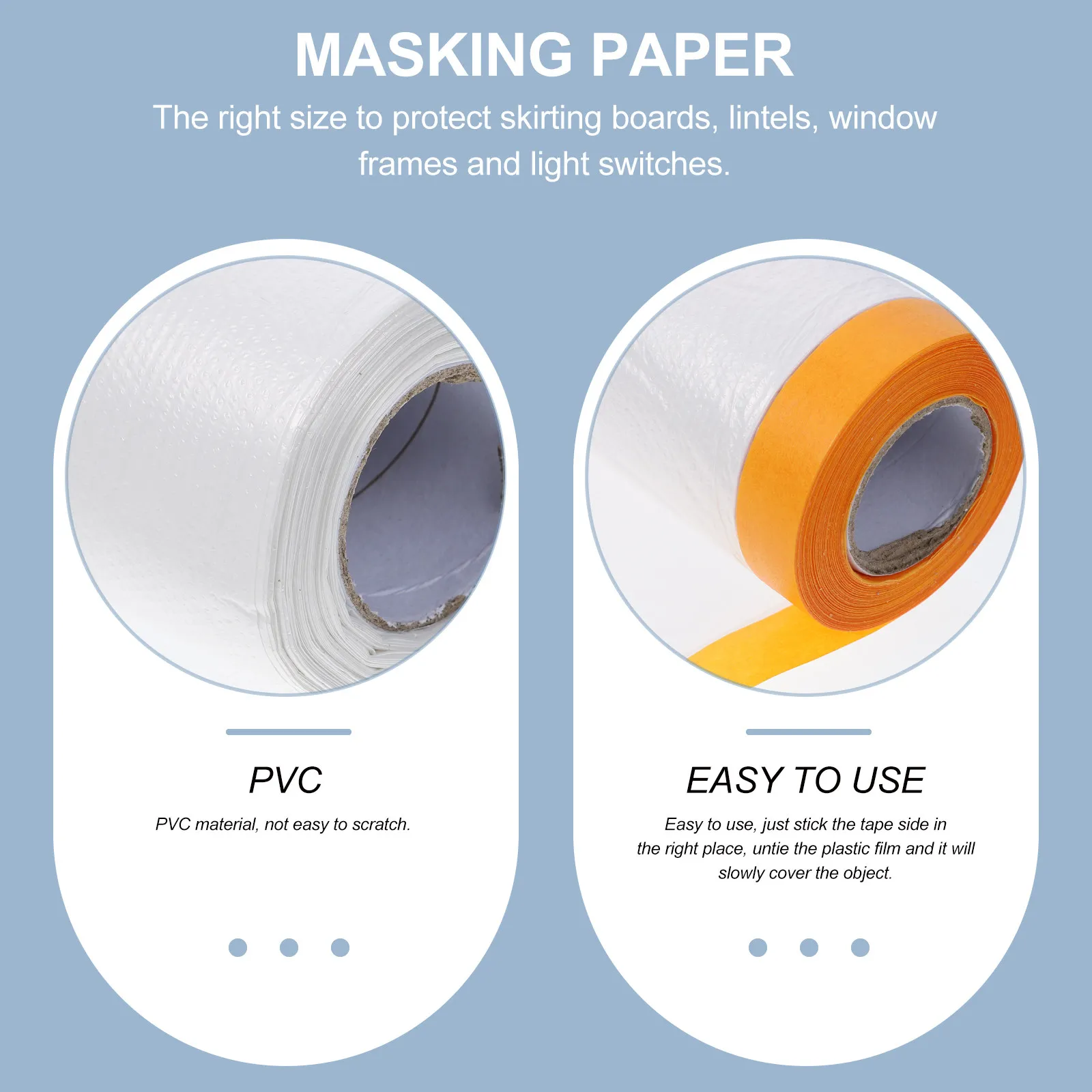 3 Rolls Masking Film PVC Protective Covering for Auto Body Painting Car Furniture Appliance Dust Protection 20 Meters
