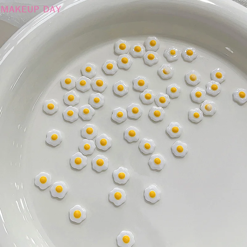 20pcs/Bag Mini Poached Eggs 3D Nail Art Decorations Cute Poached Eggs Nails Charms Designs DIY Resin Nail Accessories