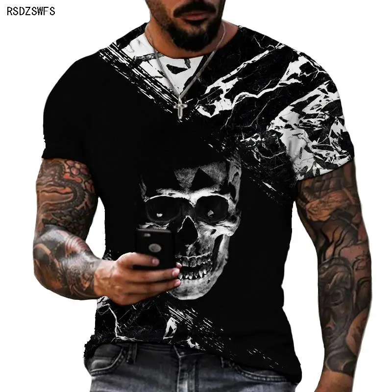 Spring/Summer 2022 New Short-sleeved Humorous Music Skull 3D Printed T-shirt Street Trend Oversized High-definition Print Top