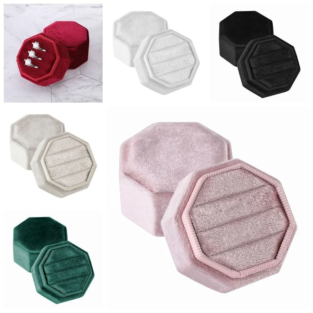 Elegant Three Slot Rings Holder Dustproof Valentine Flannel Jewelry Case Girlfriend Gift Soft Gift Packaging Box Ring Storage